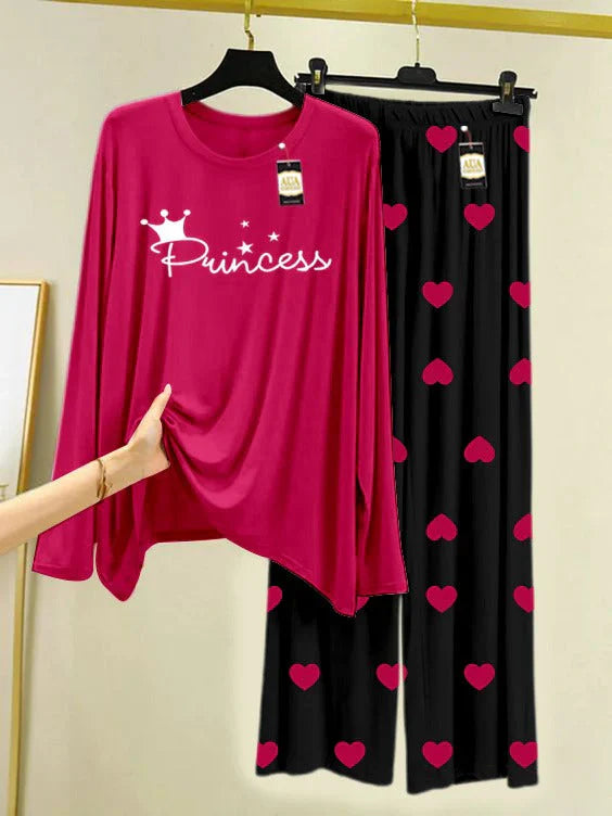 Dark Pink Printed Nightwear Set