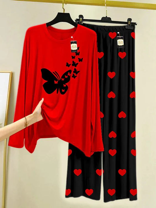 Red Printed Nightwear Set