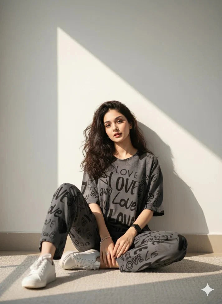 big love printed NIGHTSUIT IN COTTON JARSY FABRIC