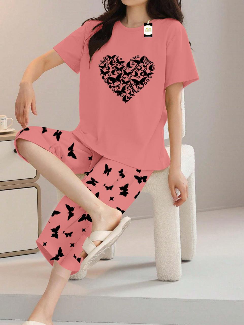 Printed Half-Sleeved Vest For Leisure Home Wear Female Sleepwear Night Dress