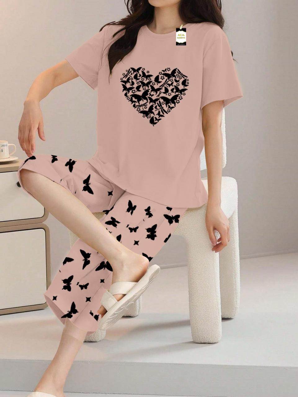 Printed Half-Sleeved Vest For Leisure Home Wear Female Sleepwear Night Dress