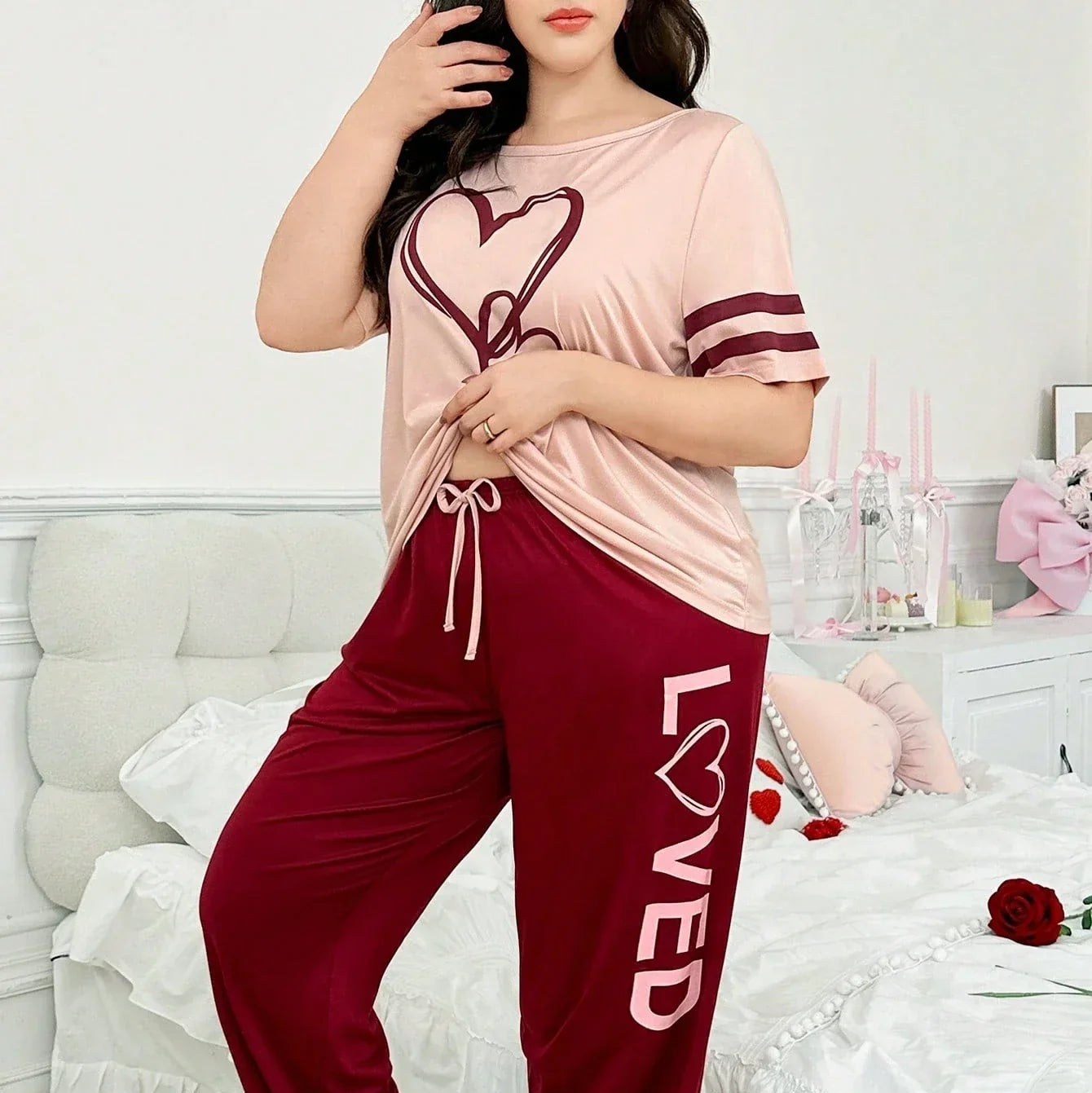 Two Heart Printed Night Suit