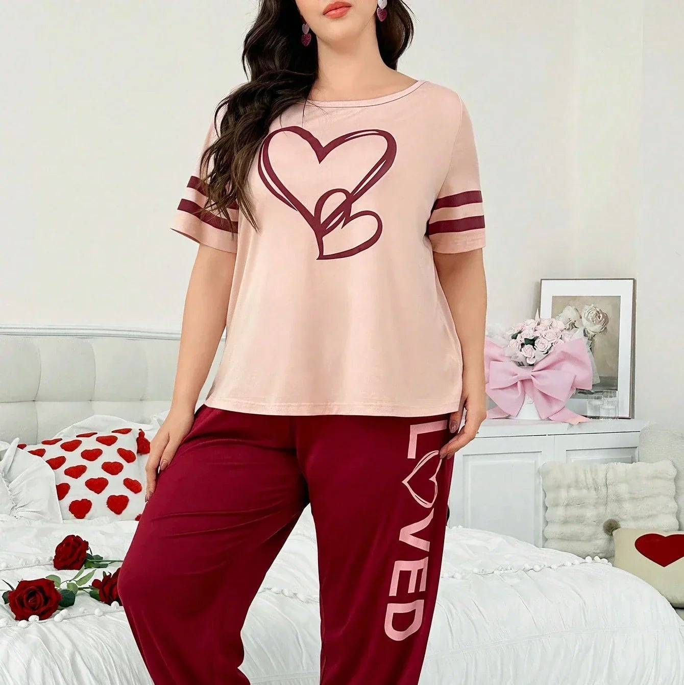Two Heart Printed Night Suit