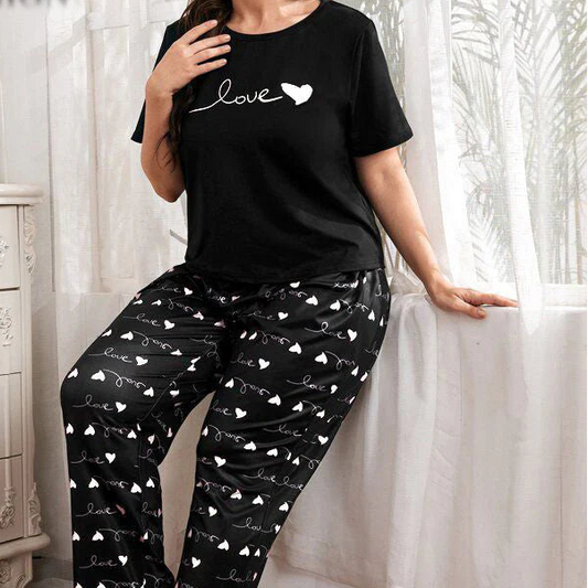 black heart and love printed night suit cotton jarsy fabric