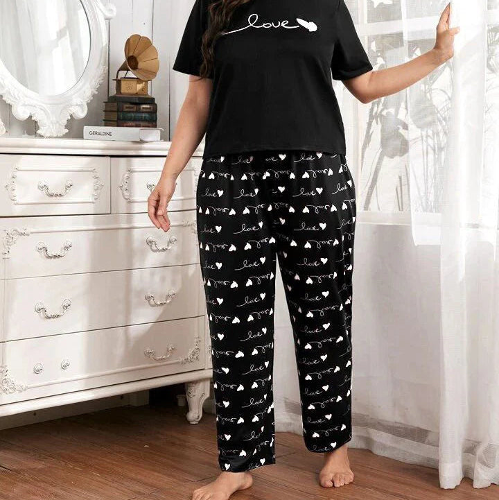 black heart and love printed night suit cotton jarsy fabric