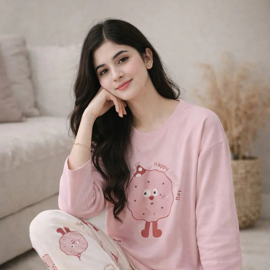 pink donut design night suit premium fabric for girls and woman