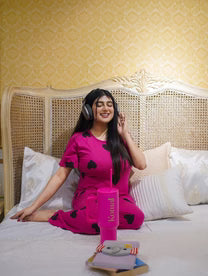 Black Multi Hearts Pink Printed Night Suit