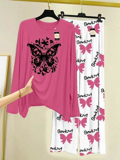 Baby Pink Printed Nightwear Set With Boo  Printed Trousers – Women's Lounge Wear