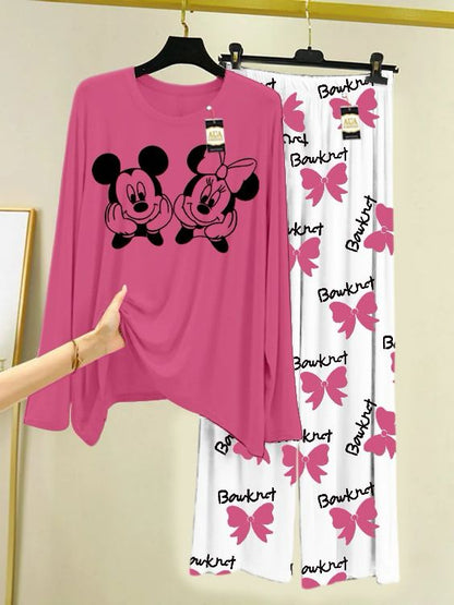 Baby Pink Printed Nightwear Set With Boo  Printed Trousers – Women's Lounge Wear