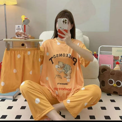 3 Piece Malai Cotton Nightwear Set