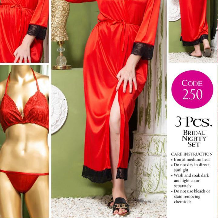 3 Piece Silk Jersey Nightwear Set for Women