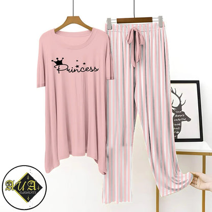 LIght Pink Printed Night Suit with Luxurious Lining Pajamas Stylish Sleepwear Set for a Cozy Night's Rest