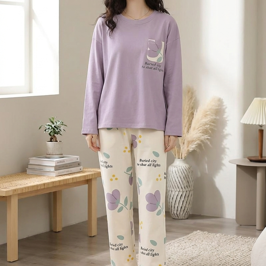 Women's Lavender Floral Pajama Set