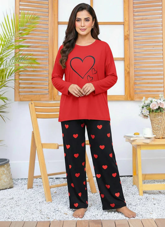 Red Printed Nightwear Set