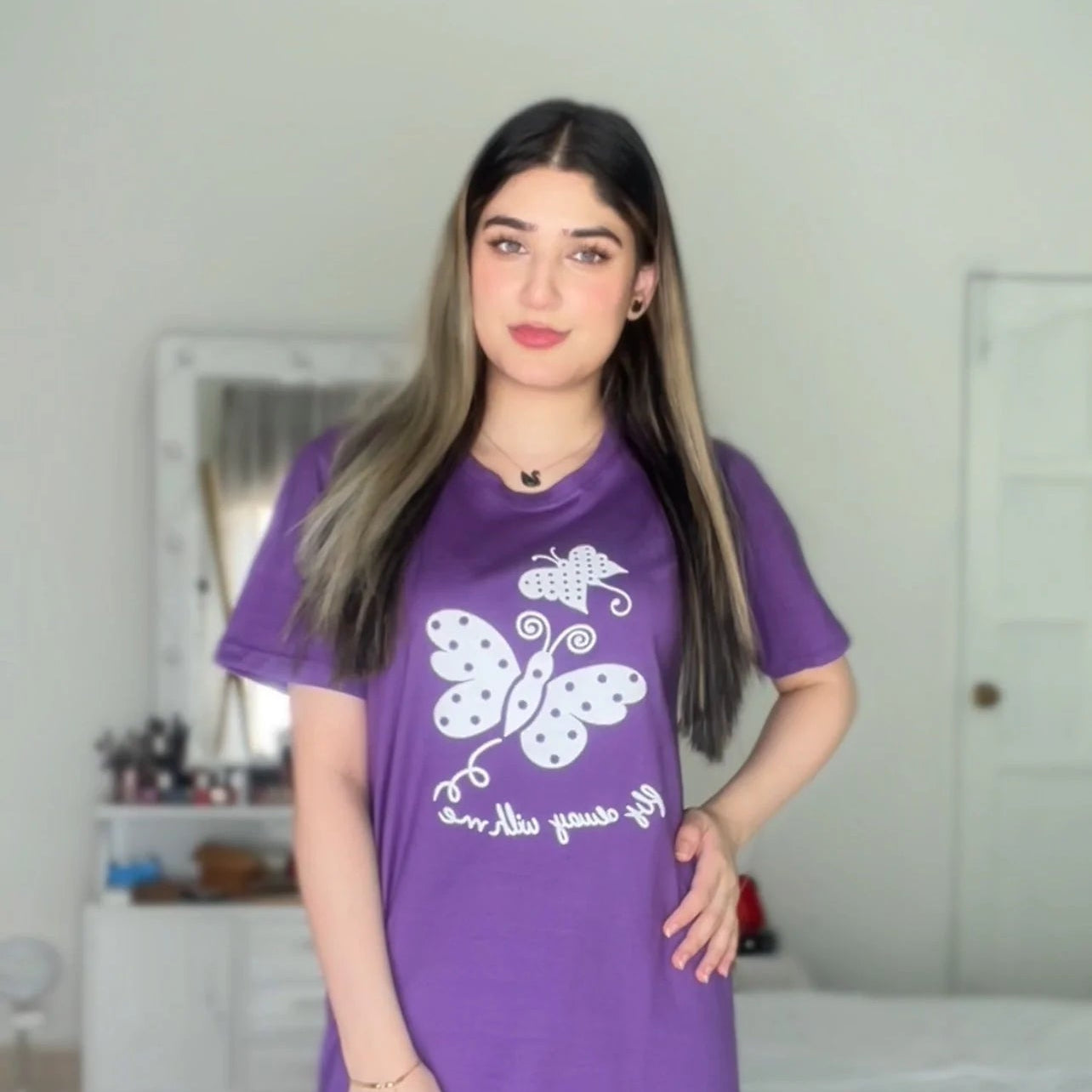 Purple Butterfly Printed Night Suit