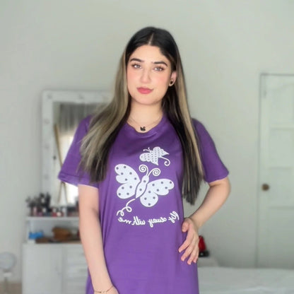 Purple Butterfly Printed Night Suit