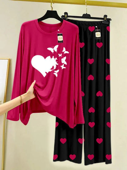 Dark Pink Printed Nightwear Set