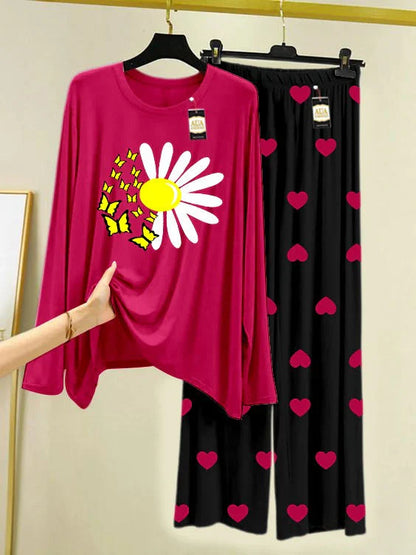 Dark Pink Printed Nightwear Set