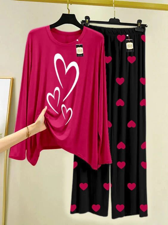 Dark Pink Printed Nightwear Set