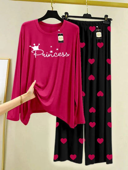 Dark Pink Printed Nightwear Set