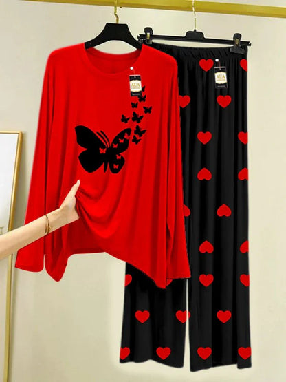Red Printed Nightwear Set