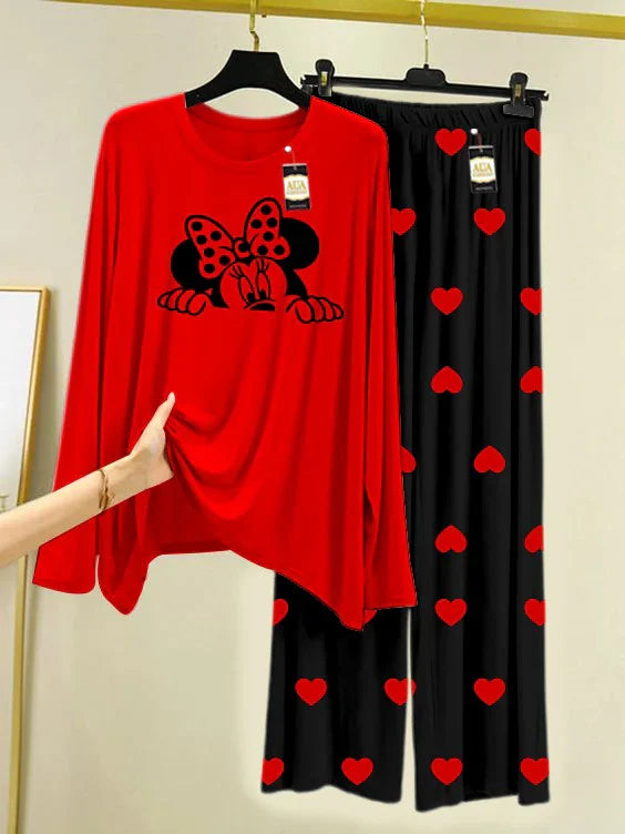 Red Printed Nightwear Set