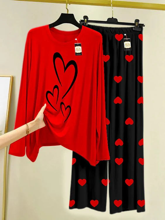 Red Printed Nightwear Set