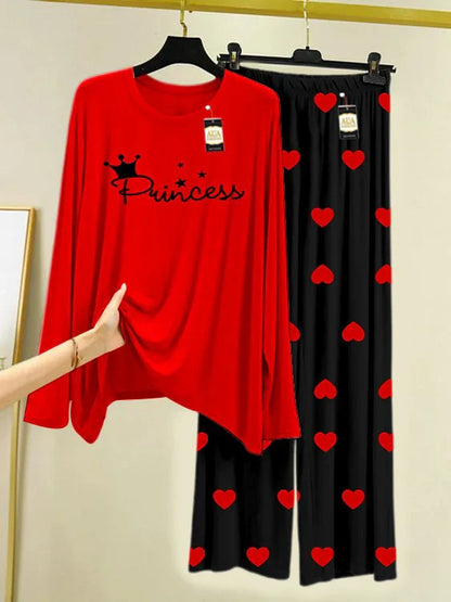 Red Printed Nightwear Set
