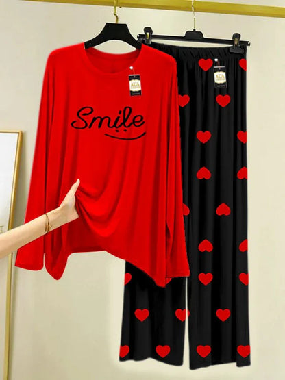 Red Printed Nightwear Set