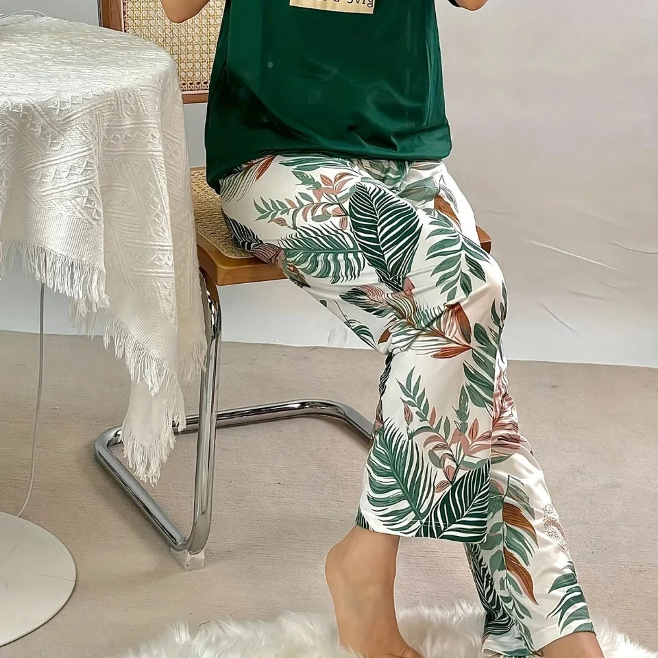 GREEN LEAVE DESIGN NIGHT DRESS IN COTTON FABRIC