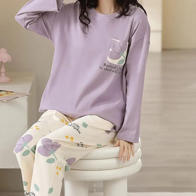 Women's Lavender Floral Pajama Set