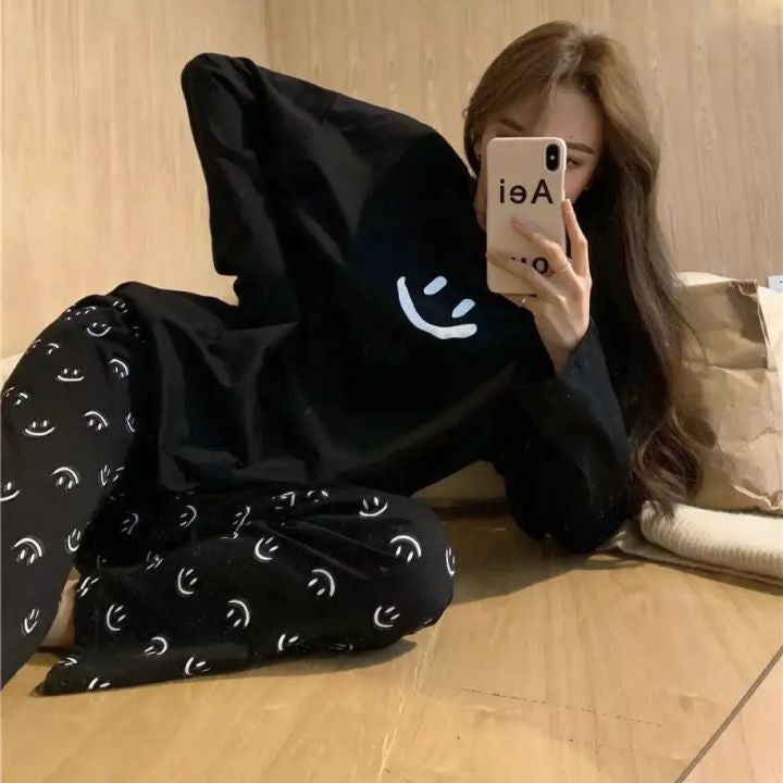 black smile full sleeves printed design night suit cotton jarsy