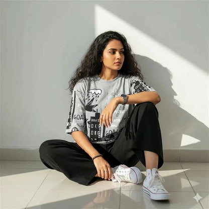 planet printed baggy style night suit cotton jarsy fabric