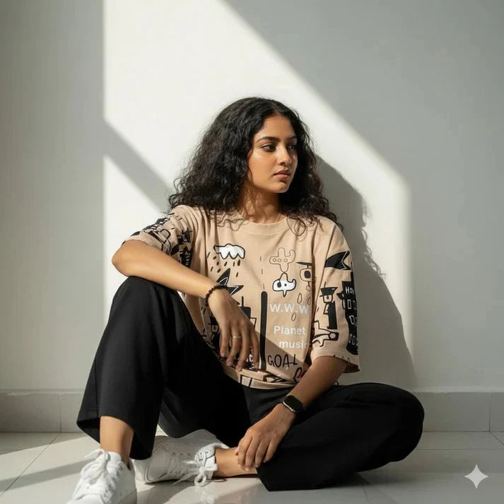 planet printed baggy style night suit cotton jarsy fabric