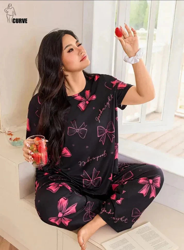 black and pink night suit premium fabric for girls and woman