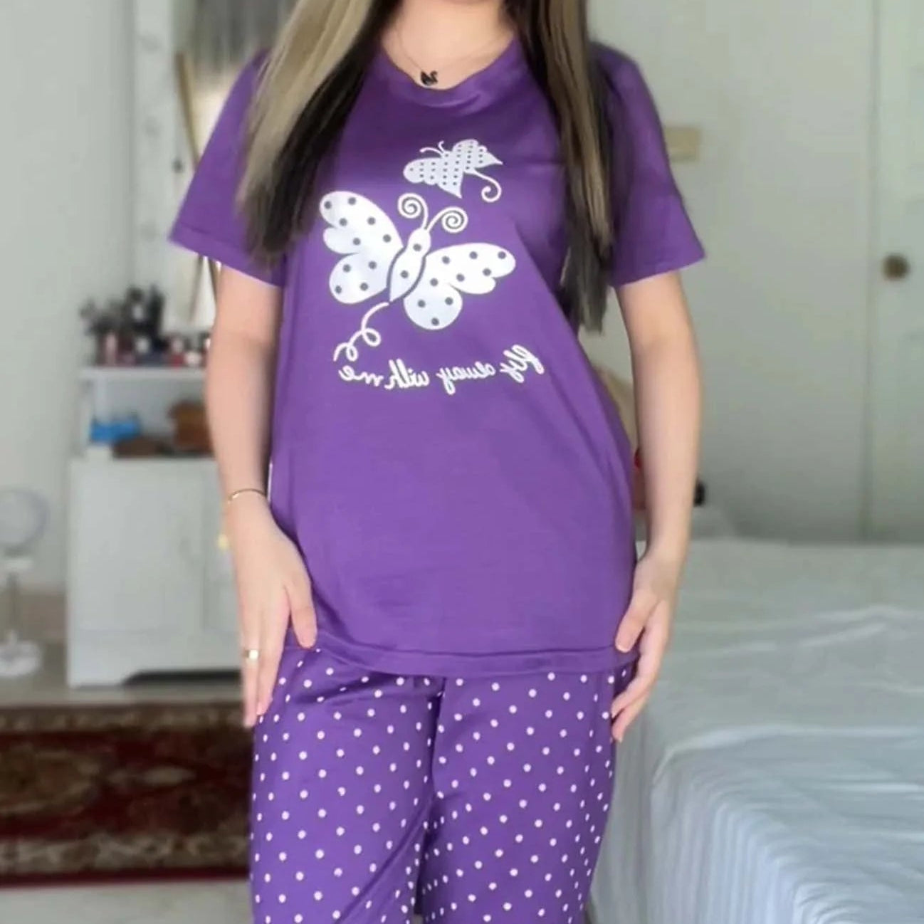 Purple Butterfly Printed Night Suit