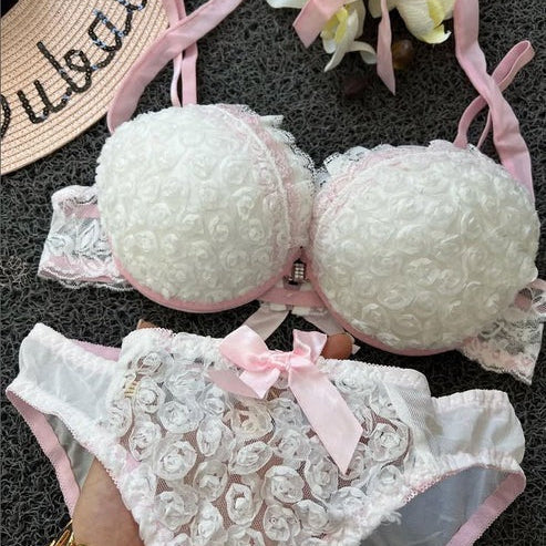 Front Open Push Up Bra and Panty Set for Women