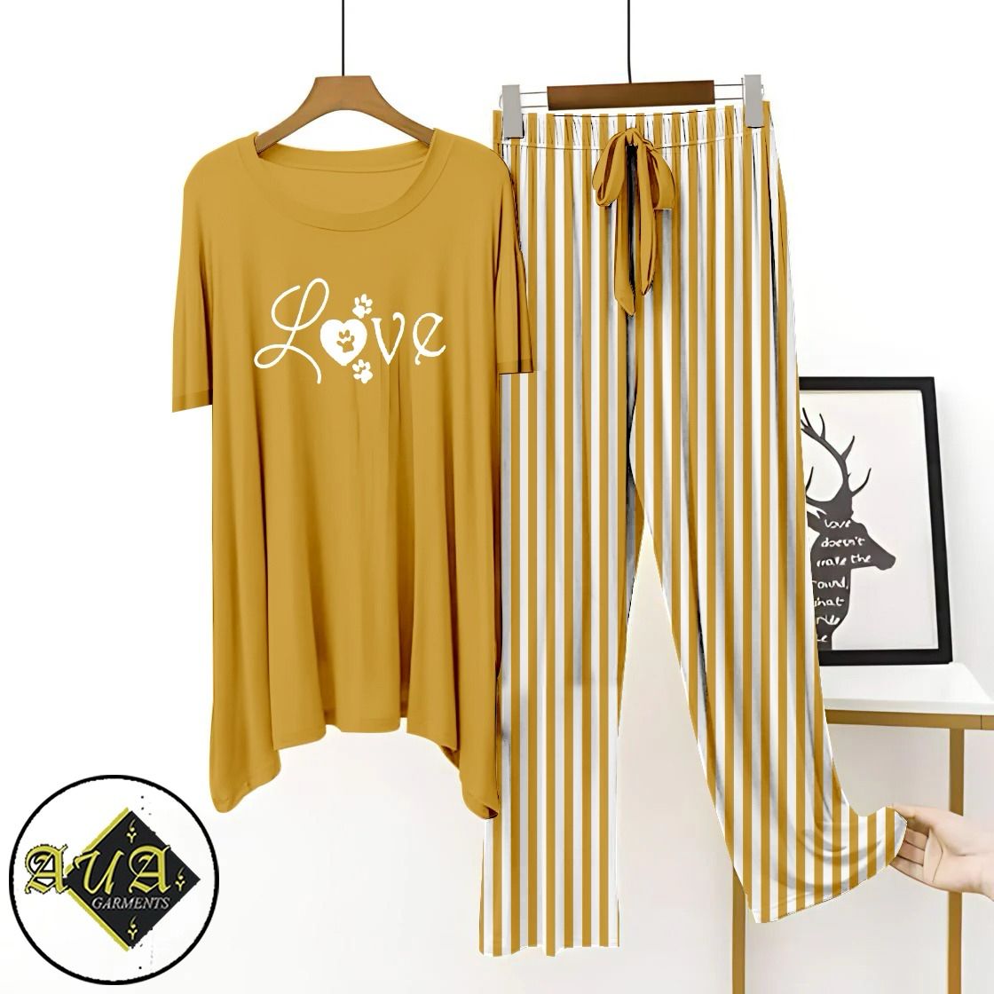 Brown Lining Trouser Printed Night Suit with Luxurious Lining Pajamas Stylish Sleepwear Set for a Cozy Night's Rest