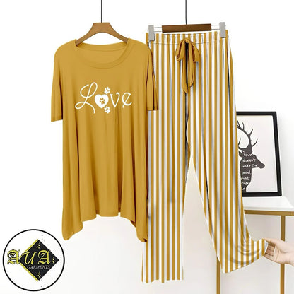 Brown Lining Trouser Printed Night Suit with Luxurious Lining Pajamas Stylish Sleepwear Set for a Cozy Night's Rest