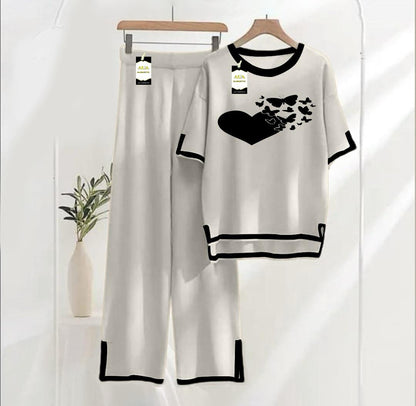 grey Printed Turkish Winter Co-Ord Set for Women - Warm & Stylish Loungewear