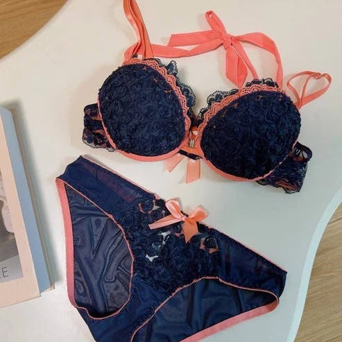 Front Open Push Up Bra and Panty Set for Women