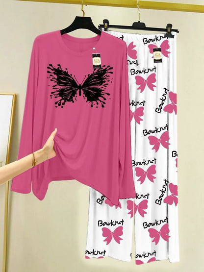 Baby Pink Printed Nightwear Set With Boo  Printed Trousers – Women's Lounge Wear