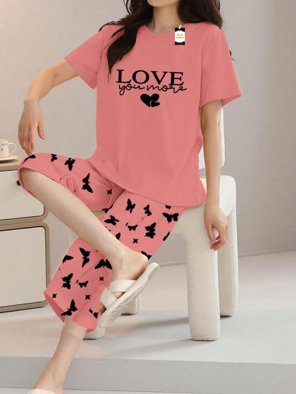 Printed Half-Sleeved Vest For Leisure Home Wear Female Sleepwear Night Dress