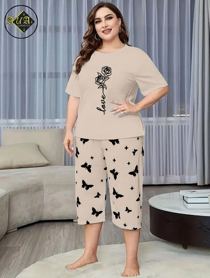 Printed Half-Sleeved Vest For Leisure Home Wear Female Sleepwear Night Dress