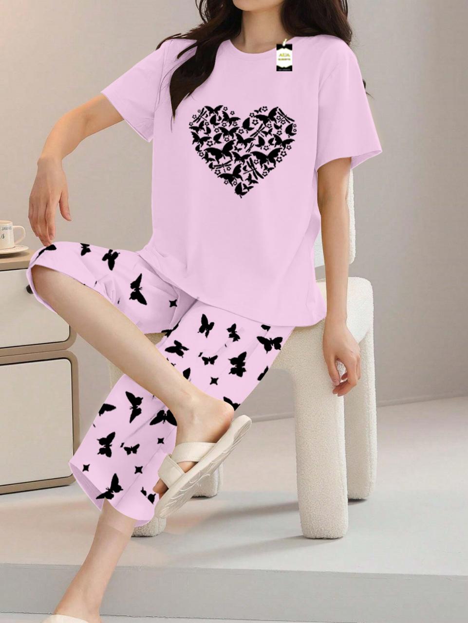 Printed Half-Sleeved Vest For Leisure Home Wear Female Sleepwear Night Dress