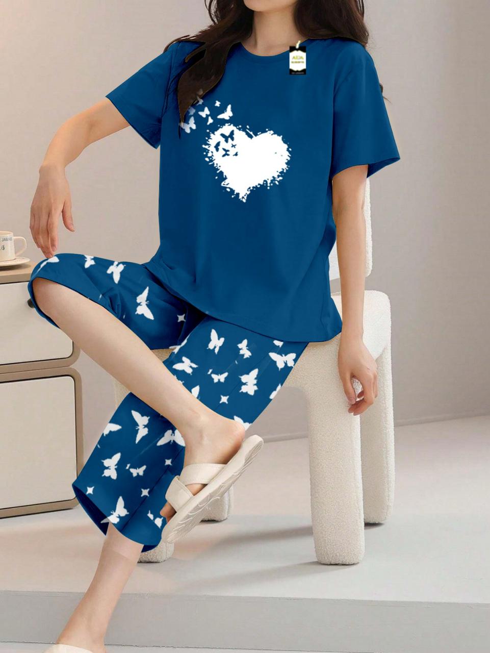Printed Half-Sleeved Vest For Leisure Home Wear Female Sleepwear Night Dress
