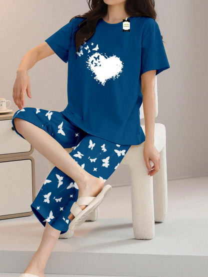 Printed Half-Sleeved Vest For Leisure Home Wear Female Sleepwear Night Dress