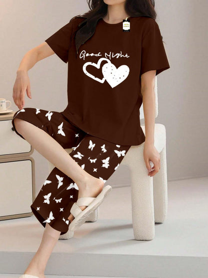 Printed Half-Sleeved Vest For Leisure Home Wear Female Sleepwear Night Dress