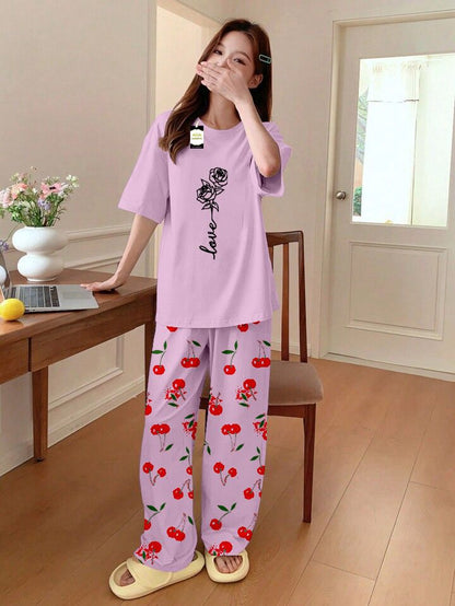 Stylish Sleepwear Set for a Cozy Night's Rest Wear With Multi Printed Set