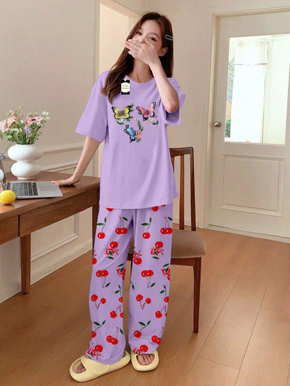Stylish Sleepwear Set for a Cozy Night's Rest Wear With Multi Printed Set